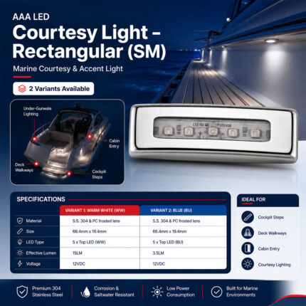 AAA LED Courtesy Light Rectangular Surface Mount specifications and installation locations on boats