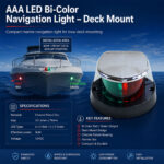 AAA LED bi-color deck mount navigation light specification and port-starboard installation diagram