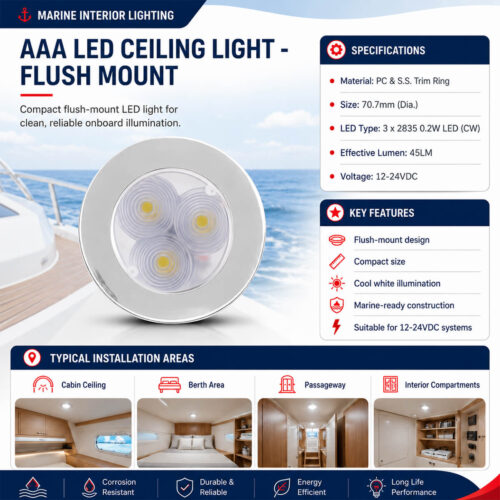 AAA LED ceiling light flush mount specifications and boat cabin installation guide
