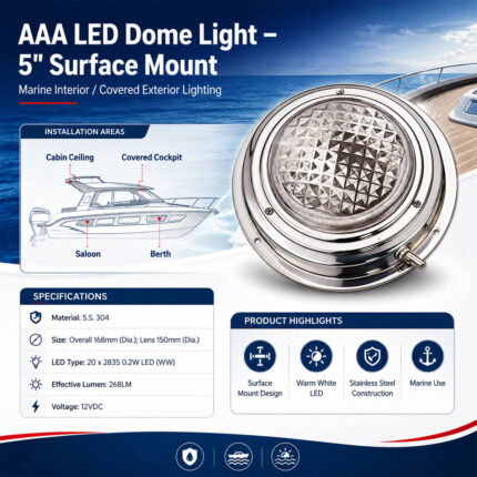 AAA 5-inch LED dome light specification and surface mount installation for boats