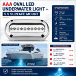 AAA oval LED underwater light with stainless steel surface-mount housing specification and installation guide