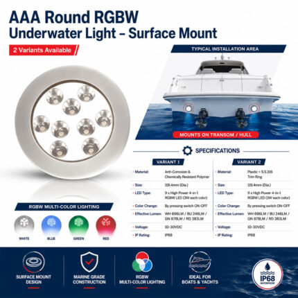 AAA round RGBW underwater light surface-mount specification and installation guide
