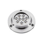 AAA round LED underwater light with stainless steel surface-mount housing for boats and yachts