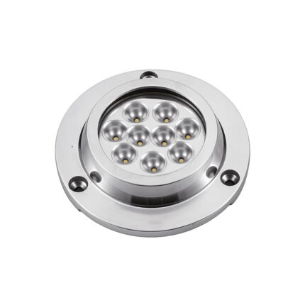 AAA round LED underwater light with stainless steel surface-mount housing for boats and yachts