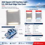AAA square LED courtesy light specification and installation guide with S.S. 304 dual-edge trim cover