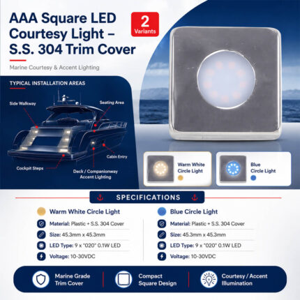 AAA square LED courtesy light specification and installation guide with S.S. 304 trim cover