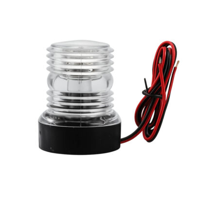 Anchor light for boat with clear lens, black base, and marine wiring