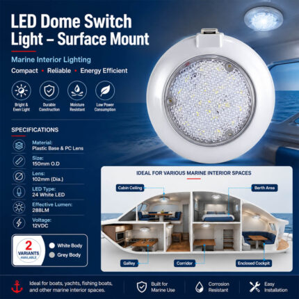 LED dome light with switch specification and surface mount installation for boats