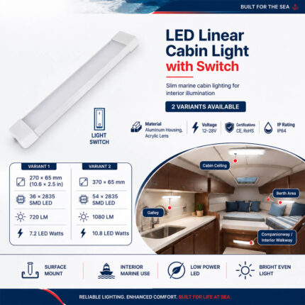 LED linear cabin light with switch specifications and installation guide for boats