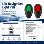 LED navigation light pair specification and port-starboard side installation diagram for boats