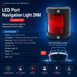 LED Port Navigation Light 2NM compact size specification and port-side boat installation diagram