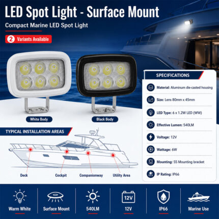 Surface-mount 6W LED spot light specification and marine installation guide