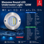 Mazuzee round 120W LED underwater light specification and installation guide for boats and yachts
