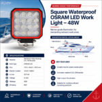 Square waterproof OSRAM 48W LED work light specification and boat installation guide