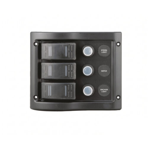 AAA 3 gang rocker switch panel for marine boats with circuit breakers and labelled switches