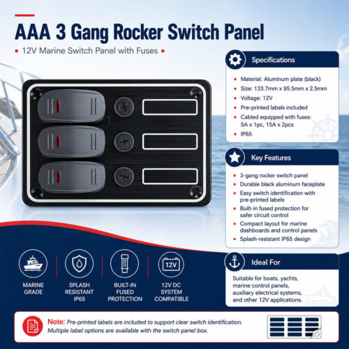 AAA 3 Gang Rocker Switch Panel specifications and installation guide