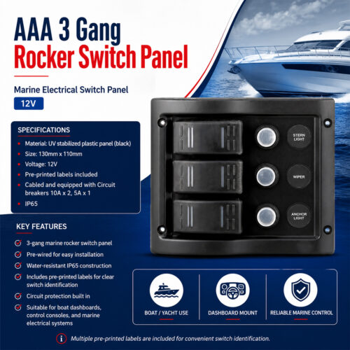 AAA 3 gang rocker switch panel specification and installation guide for marine boat electrical systems