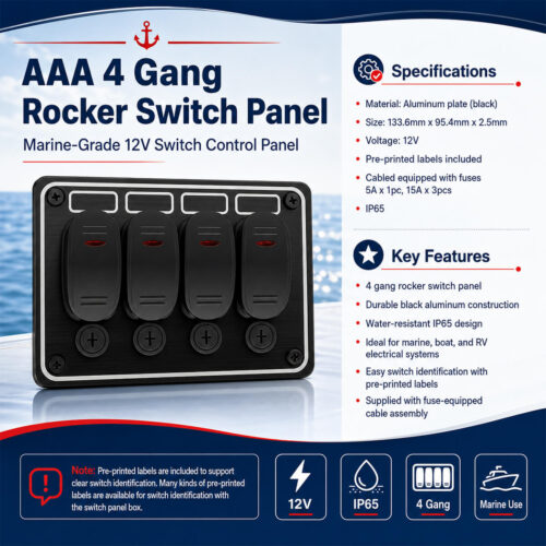 AAA 4 Gang Rocker Switch Panel specification and installation guide