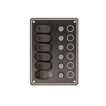 AAA 5 Gang Rocker Switch Panel with USB charging port for 12V marine and boat electrical systems