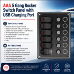 AAA 5 Gang Rocker Switch Panel with USB Charging Port Specification & Installation