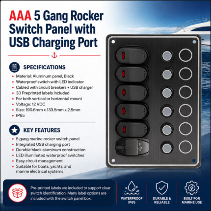 AAA 5 Gang Rocker Switch Panel with USB Charging Port Specification & Installation