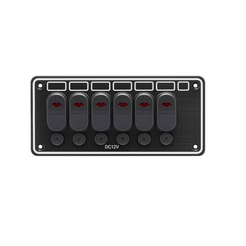 AAA 6 Gang Rocker Switch Panel, black 12V marine boat control panel with six rocker switches