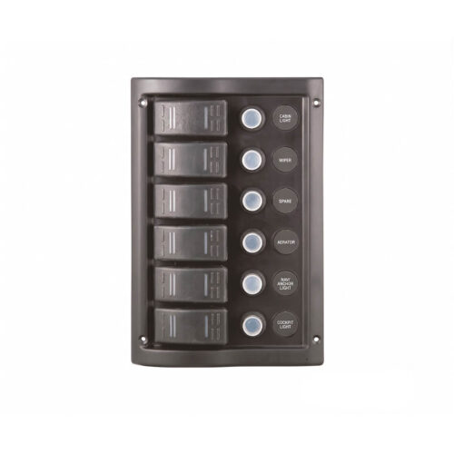 AAA 6 gang rocker switch panel for marine boats with labelled switches and circuit breakers