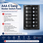 AAA 6 gang rocker switch panel specification and installation guide for marine boat electrical systems