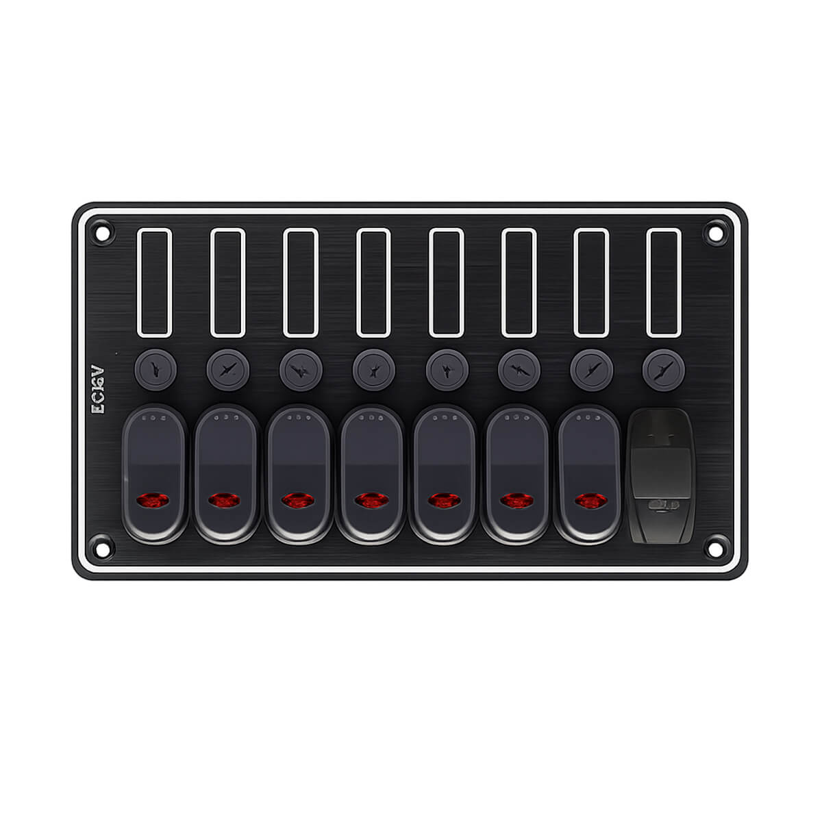 AAA 7 Gang Rocker Switch Panel with USB Charging Port AAA 7 Gang 12V Marine Rocker Switch Panel with USB Charging Port