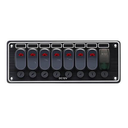AAA 7 Gang 12V Marine Boat Rocker Switch Panel with USB Charging Port