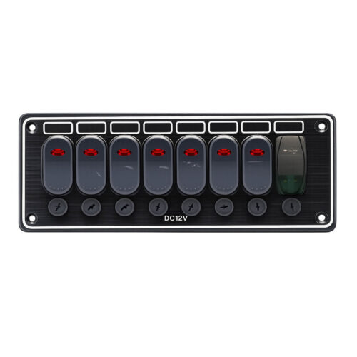 AAA 7 Gang 12V Marine Boat Rocker Switch Panel with USB Charging Port