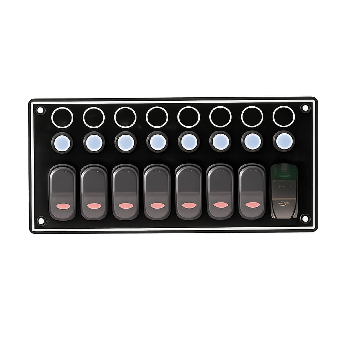 AAA 7 Gang Rocker Switch Panel with USB Charging Port AAA 7 Gang Rocker Switch Panel with USB charging port for 12V marine and boat electrical systems