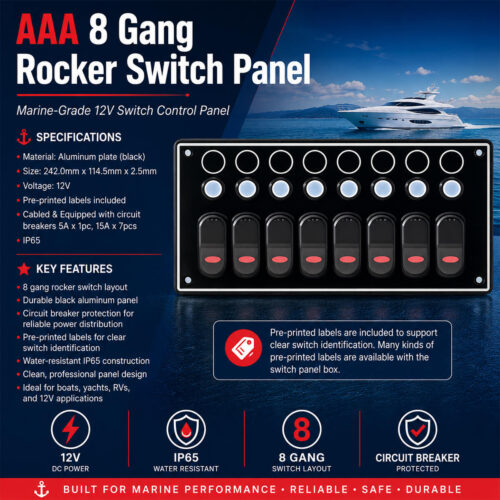 AAA 8 Gang Rocker Switch Panel specification and installation guide