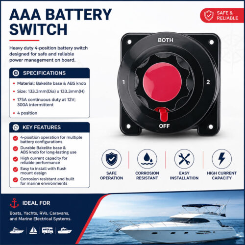 AAA Battery Switch specification and installation guide for marine and boat dual battery systems