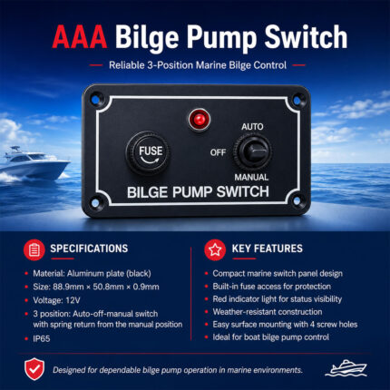 AAA Bilge Pump Switch specifications and installation guide for 3-way Auto Off Manual boat bilge pump control