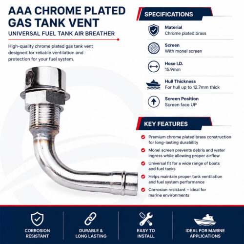 AAA Chrome Plated Gas Tank Vent Specification and Installation Guide for Universal Boat Fuel Tank Air Vent