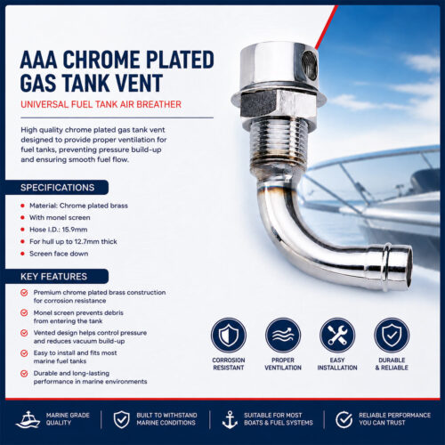 AAA Chrome Plated Gas Tank Vent Specification and Installation Guide for Universal Fuel Tank Air Breather Marine Air Vent