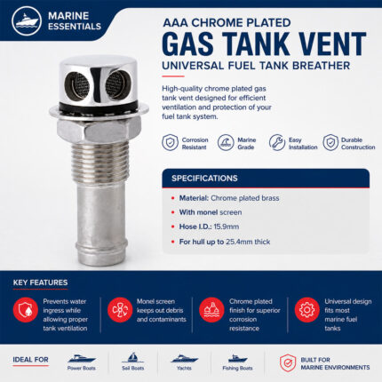 AAA Chrome Plated Gas Tank Vent Specification and Installation Guide for Universal Fuel Tank Breather Air Breather Marine Boat