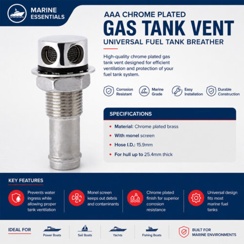 AAA Chrome Plated Gas Tank Vent Specification and Installation Guide for Universal Fuel Tank Breather Air Breather Marine Boat