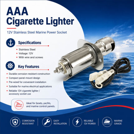 AAA marine cigarette lighter specifications and installation guide for 12V stainless steel socket