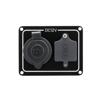 AAA cigarette socket with USB port and black aluminium mounting plate