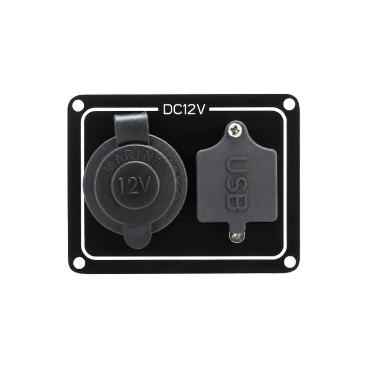 AAA Cigarette Socket with USB Port – 12V Marine Power Outlet AAA cigarette socket with USB port and black aluminium mounting plate