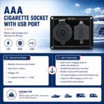 AAA cigarette socket with USB port specifications and installation guide for 12V marine power outlet