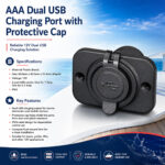 AAA dual USB charging port with protective cap specifications and installation guide for boats