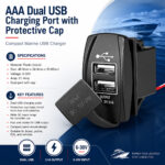 AAA dual USB charging port with protective cap specifications and installation guide for boats