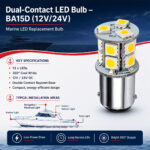 BA15D dual-contact LED bulb 12V/24V specification and installation for anchor and boat navigation lights