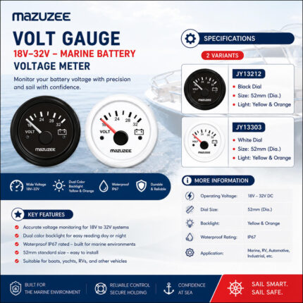 Mazuzee 18V-32V marine battery voltage gauge for boats with LED digital voltage meter display