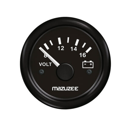 MAZUZEE Volt Gauge 8V–16V – Marine Battery Voltage Meter for accurate battery voltage monitoring on 12V and 24V marine electrical systems.