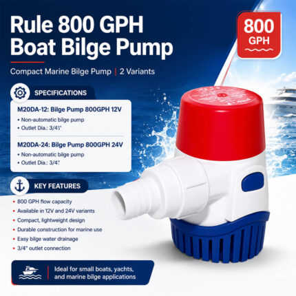 Rule 800 GPH boat bilge pump specifications and installation guide for marine bilge water removal