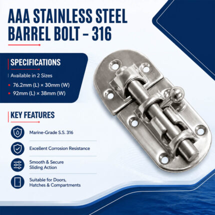 AAA Stainless Steel Barrel Bolt – 316 specification and installation guide for marine doors and hatches